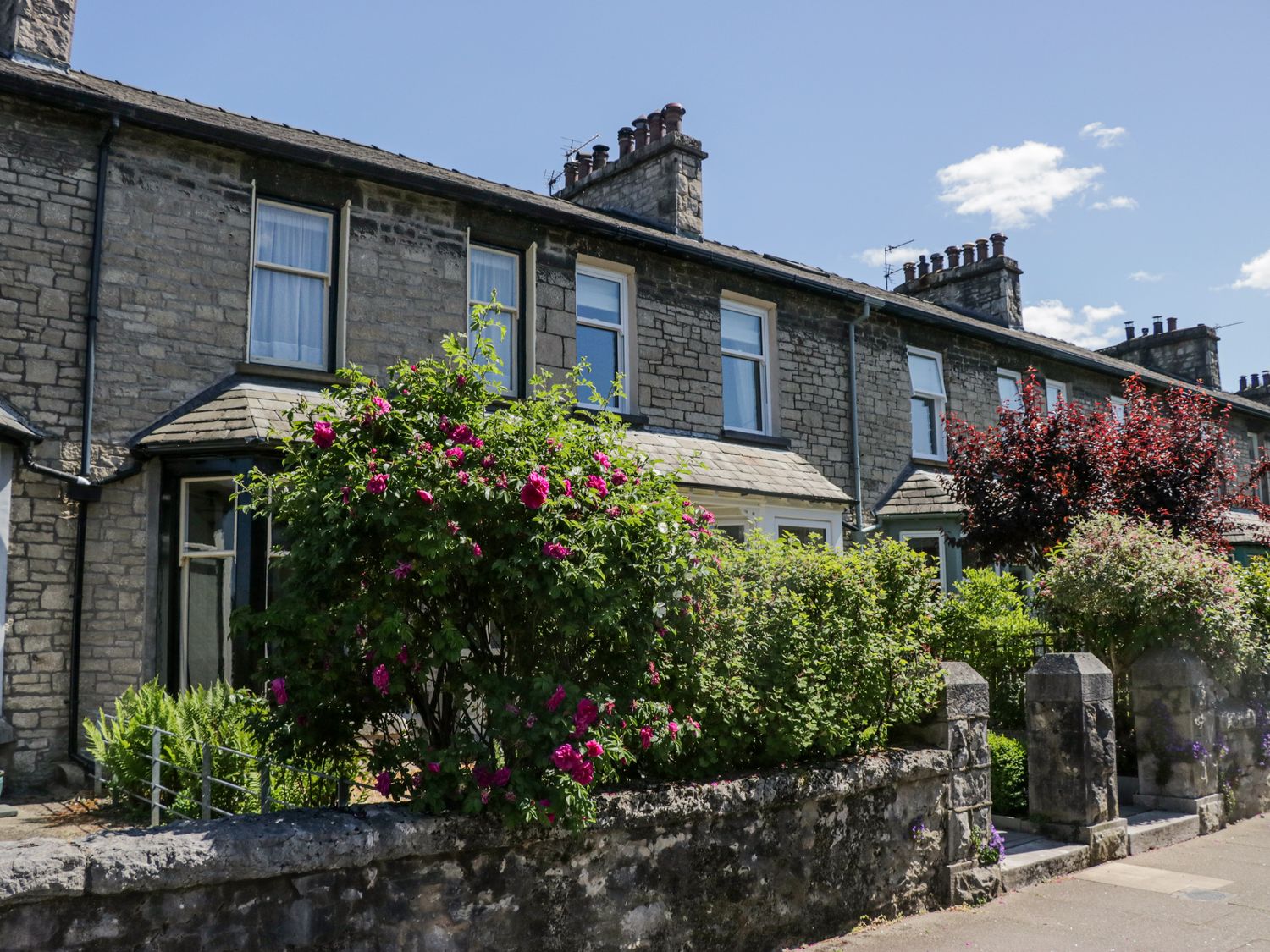 A row of houses with flowers and bushes at 14 Castle Garth Kendal