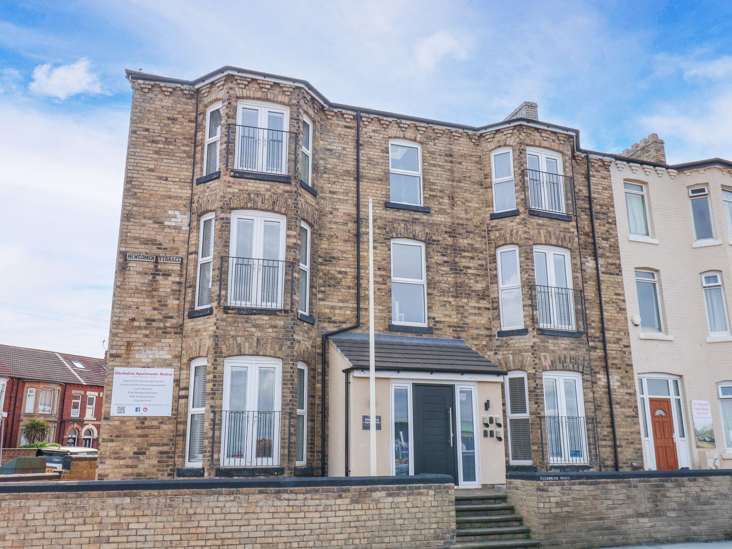 A building with balconies and windows at Apartment 6 ( 1 bed ) Redcar