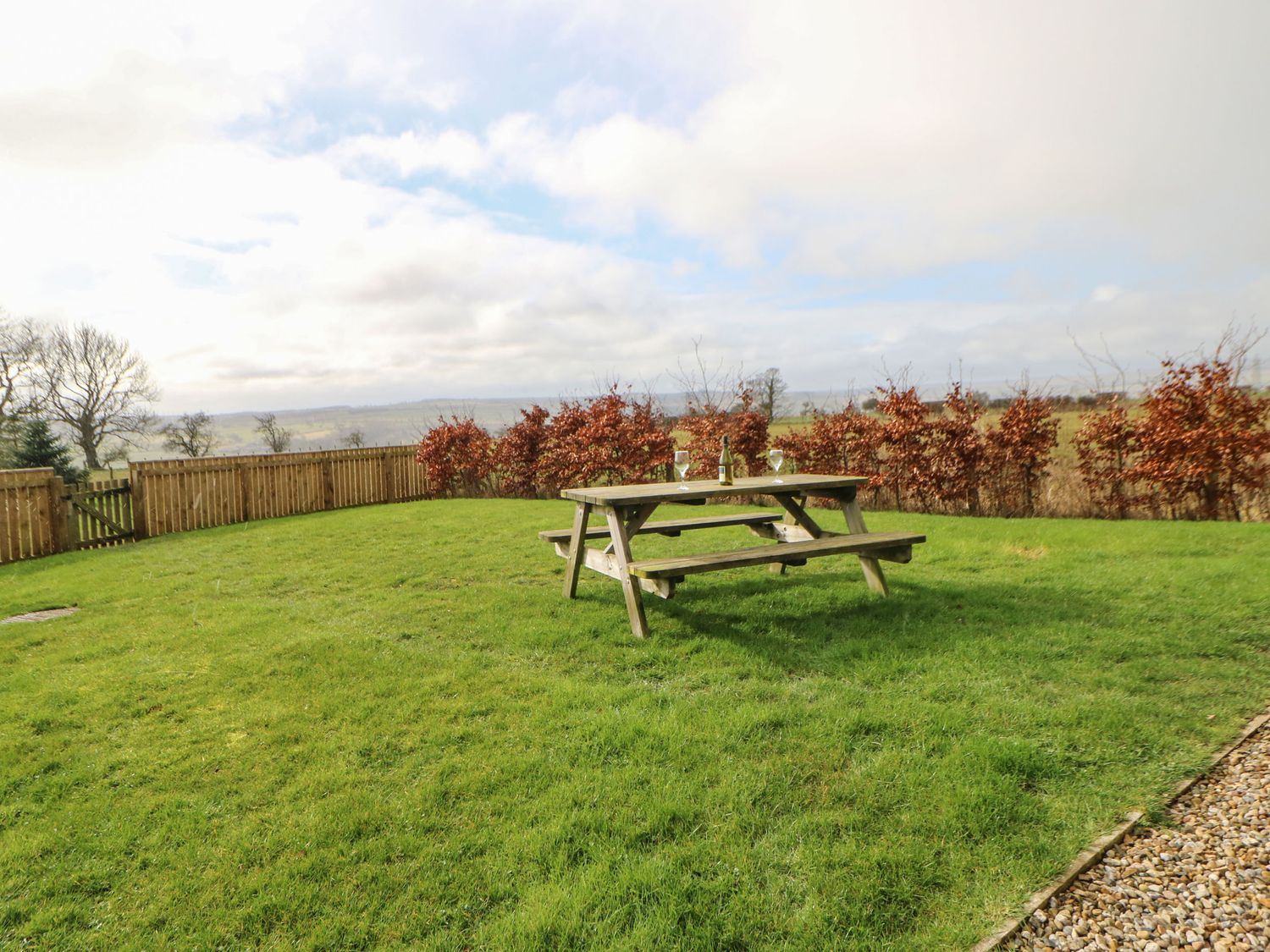 Garden with countryside views Longframlington Wooden Holiday Chalet Northumberland England - Coquet Lodge ( Ref 938161 )
