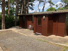 An outdoor area with a brown cabin and patio at Daffodil Lodge Saltburn-by-the-Sea
