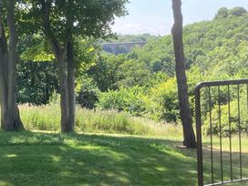 A view of trees and a bridge in the background at Daffodil Lodge Saltburn-by-the-Sea