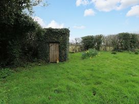 A wooden door in a grassy area with flowers at Ael Y Bryn in Menai Bridge