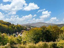 A view of trees and houses with mountains in the background at Coed y Felin in Conwy