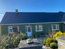 A house with a green exterior and plants in front at Sea View Hideaway, Lahinch, County Clare