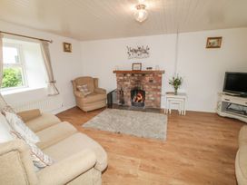 A living room with a fireplace and television at Shaws Hill Farmhouse, Kells, County Antrim