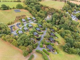 An outdoor area with lodges and greenery at Barn Owl Lodge in Rhayader