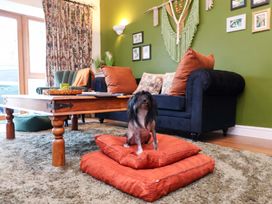 A living room with a dog on cushions at The Coach House, The Grove
