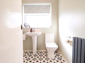 A bathroom with a sink and toilet at Castle Cove Abergele