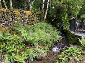 A stream with ferns and stone wall at Underheron in Grasmere