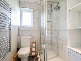 A bathroom with a shower and toilet at Redwood in Harlech