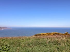 A view of the ocean and yellow bushes at Voebroch in Lythe
