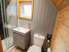 A bathroom with a shower, sink, and toilet at Willow Lodge At Bridge Lake Farm & Fishery in Chacombe