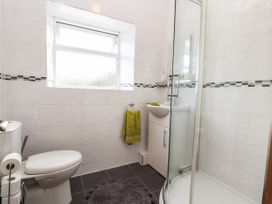 A bathroom with a toilet sink shower enclosure and a window at Pen Y Bont in Llanfair Talhaiarn