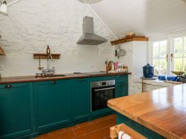 A kitchen with a sink and oven at Dolwylan Cottage Cwmtydu near New Quay