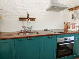 A kitchen with a sink and oven at Dolwylan Cottage Cwmtydu near New Quay