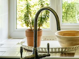A kitchen with a faucet and a plant in a pot at Tyn Y Ffynnon in Betws-Y-Coed