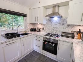 A kitchen with modern appliances and a window at Forest Pines Lodge near Bowness on Windermere