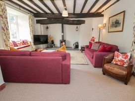 A living room with sofas and a fireplace at Cwm in Capel Curig