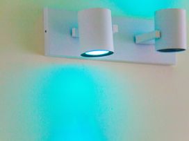 A wall-mounted light fixture with two bulbs at Ultramarine in Carbis Bay