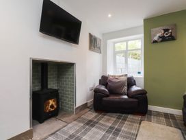 A living room with a stove and television at Tyddyn Elidir near Old Colwyn