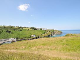A coastal view with houses and hills at Cartway Cove in Port Isaac