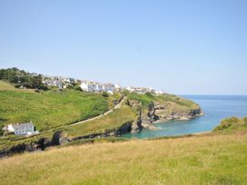A coastal view with houses along a cliff at Cartway Cove in Port Isaac