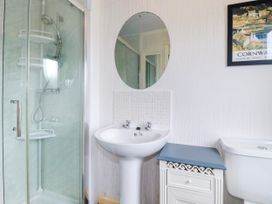 A bathroom with a shower, sink, and toilet at Chi Prenn Byhan in Tintagel