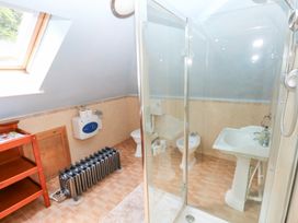 A bathroom with shower, toilet, bidet, sink, and radiator at The Woodlands Lower Level Stepaside