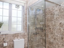 A bathroom with a shower and toilet at Kinbrae Apartment in Torquay