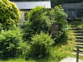 A garden with vegetation and steps at Little Pandy Cottage Afonwen near Caerwys
