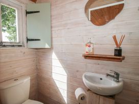 A bathroom with a toilet and sink at Aston - Shepherd Hut Aston On Clun
