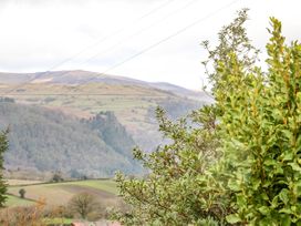 Green bushes with hills and fields in the background at Y Stabal in Llanddoged near Llanrwst