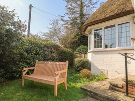 A garden with a wooden bench beside a house at Maries in Lyme Regis