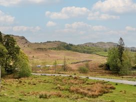 A landscape view of hills and trees at Woodloft Cottage Elterwater near Chapel Stile