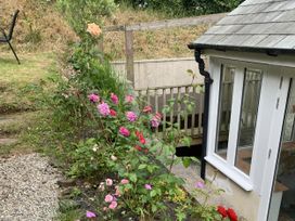 An outdoor area with flowers and a window at Rose Cottage in Okehampton