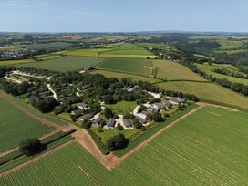 An aerial view of a holiday resort surrounded by fields at 11 Meadow Retreat in Dobwalls