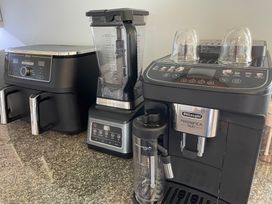 Kitchen appliances including Ninja air fryer, blender and DeLonghi coffee machine at Ashlea in Launceston
