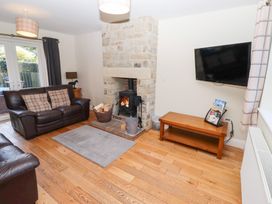 A living room with a fireplace and television at Pippin in Lucker