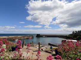 A harbor with boats and flowers at Coble Cottage Craster