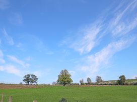 A field with trees and a blue sky at Plumtree Cottage in Alnmouth