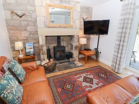 A living room with a fireplace and a TV at Chaffinch in Lucker