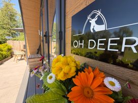An outdoor area with flowers and a sign at Oh Deer in Ashbourne