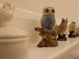 A shelf with owl figurines and a small container at Narracott Down South Molton