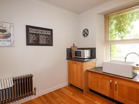 A kitchen with a sink and microwave at Sea View in St Austell