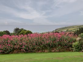 A view of flowers and sea at Greenside Studio, Praa Sands