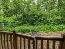 An outdoor view of trees and bushes from a wooden fence at The Leveret in Eppleby