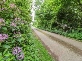 A path bordered by flowers and trees at The Leveret in Eppleby