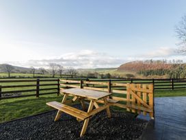 A picnic table and fence with a grassy area at Y Stabal near Llanilar