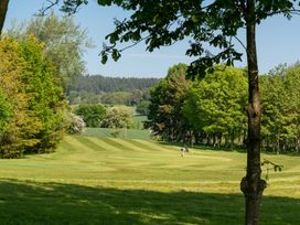 A golf course with a golfer and trees at Heron in Shobdon