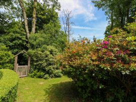 A garden with a wooden gate and flowering bushes at Glas y Dorlan Nevern near Newport, Pembrokeshire